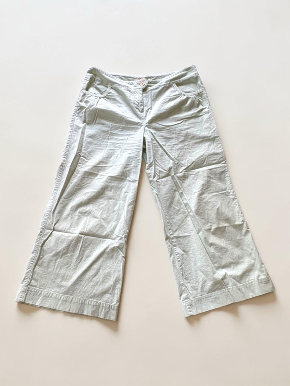 Anthropologie Elevenses Sea Foam Green Wide-Leg Cropped Pants Low Rise Y2K Sz 10 - Picture 13 of 13